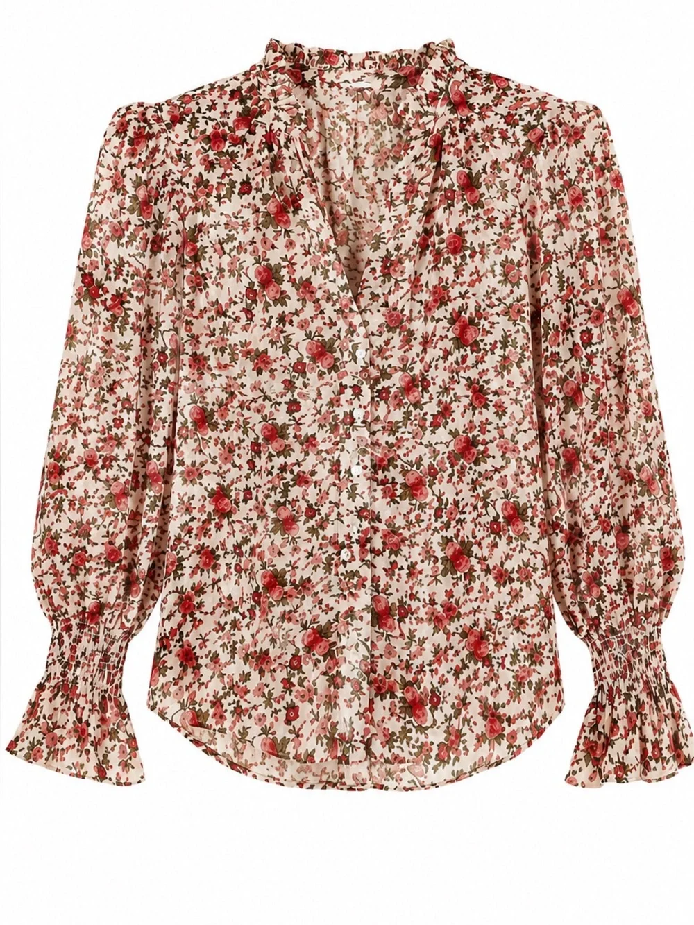 Free People Floral‎ Puff Sleeve Blouse Romantic Cottagecore Boho Top Small